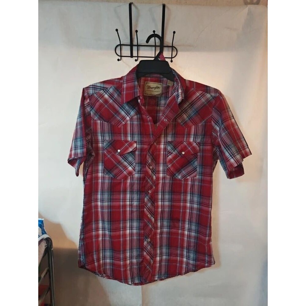 Men's Wrangler Plaid Pearl Snap Button Down Shirt - Red & White (Size M)